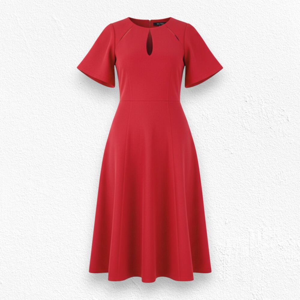 Ivy and Blu Bright Red Keyhole Crewneck Retro Fit and Flare Midi Dress Size 4